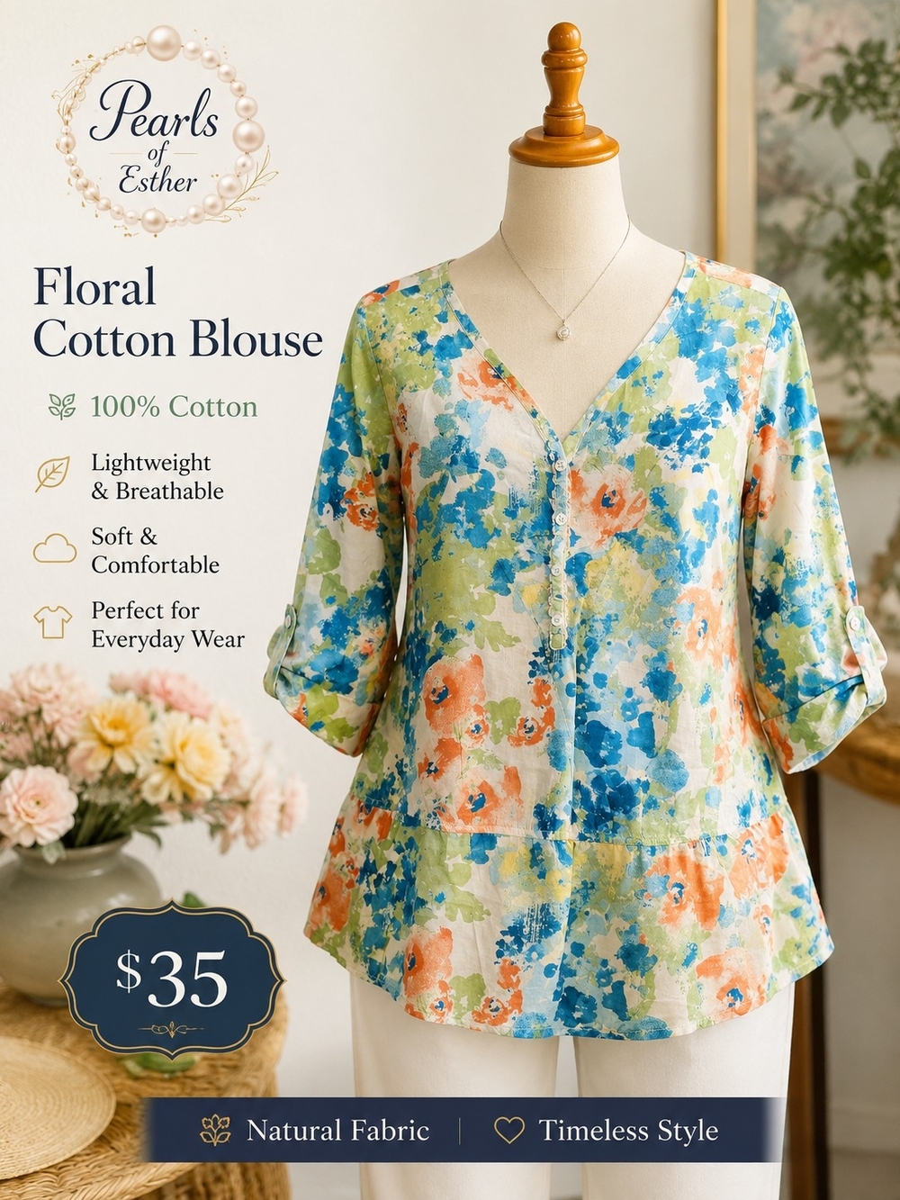 croft & barrow Multicolor Floral V-Neck Cotton Blouse